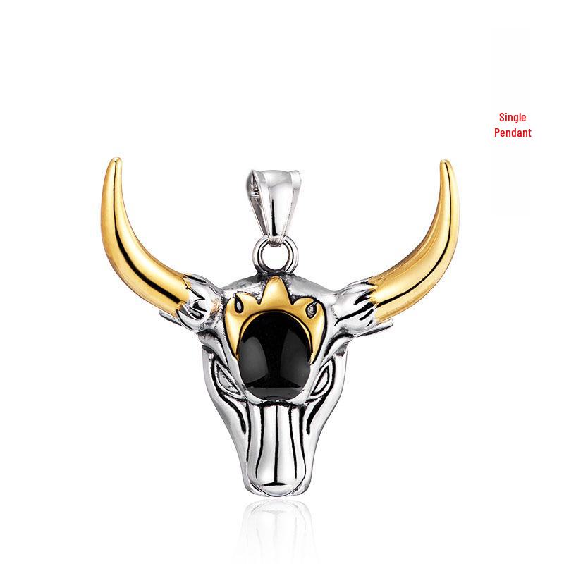 

Мужское панк ретро ожерелье с подвеской в виде головы быка - титановая сталь