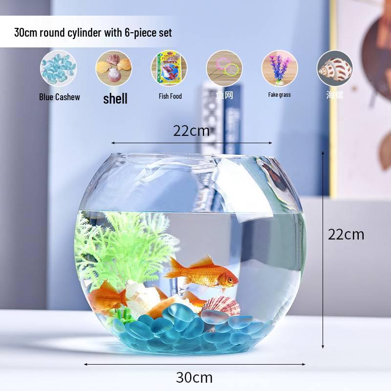 Jialei Dezhu Transparent Round Glass Fish Tank & Turtle Aquarium for Desktop Living Room