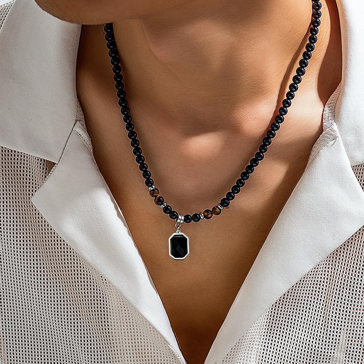 Tiger Eye Stainless Steel Pendant Unisex Chain: Hip Hop Niche Beaded Collarbone Accessory.