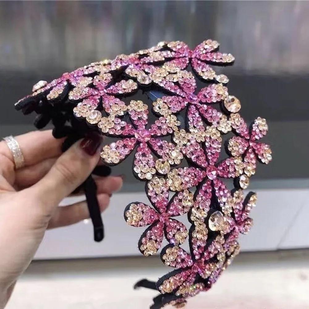 Elegant Crystal Rhinestone Hairband Flower Anti-slip Hair Claws Hair Clips for Girl Headband Hair Accessories