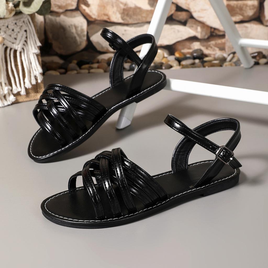 Fashion French Flat Toe Sandals Women's 2025 Summer New Brown Retro Black Comfortable Roman Shoes Shoes for Women Platform Shoes