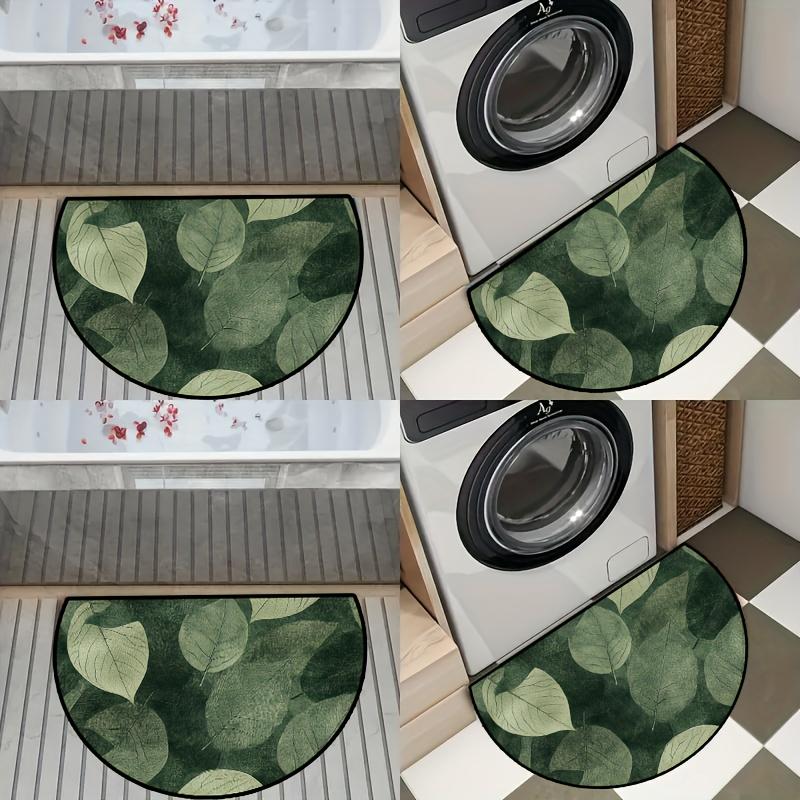 1Pcs Green Leaf Print Semi Circle Welcome Doormat Non-Slip for Outdoor Patio Porch Kitchen Bathroom Entryway Floor Mat