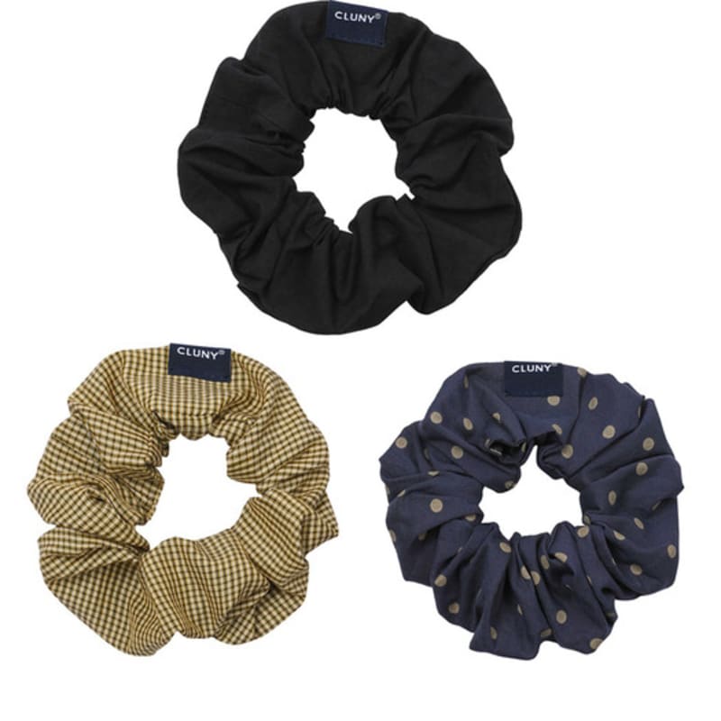 

CLUNY Cozy Small Scrunchie - yellow, black, navy navy