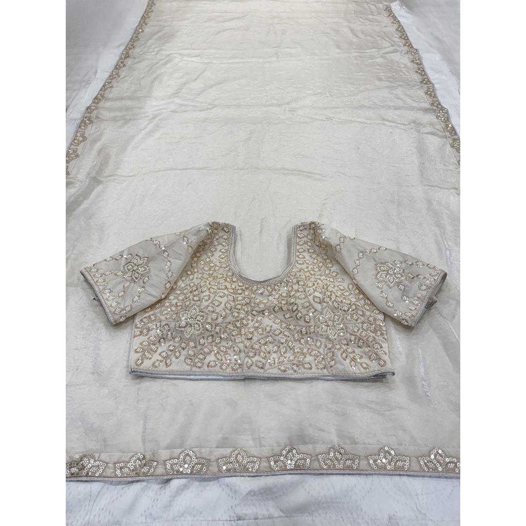 DESIGNER PARTY WEAR COLLECTION | Fendy Satin Silk Saree with Heavy Beads & Sequence Embroidery