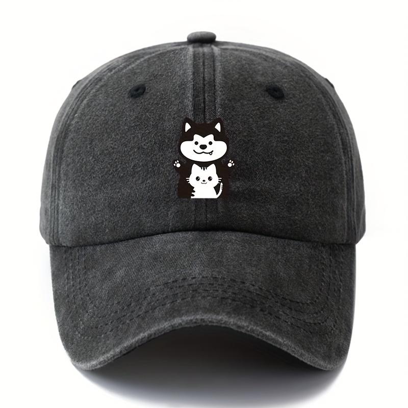 Unisex Casual Baseball Cap with Cute Cartoon Dog and Cat Prints Suitable for Camping and Leisure Activities