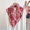 Red Floral Silk Blend Square Scarf