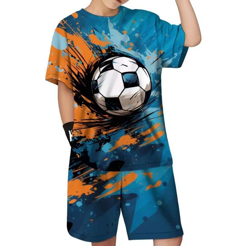 

2025 летний новый детский комплект футбольный 3D принт детский топ с коротким рукавом футболка с круглым вырезом спортивный джемпер детский L