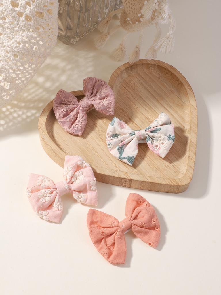 4Pcs/Set Lovely Cotton Bowknot Clips Safe Hairpins Girl Fresh Pastoral Hairclips Baby Hair Accessories Kids Print Hairgripe Gift