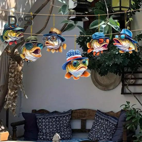 1/6Pcs Automobile Pendants Decorative Cartoon Fish Design with Lanyard Easy to Hang Rearview Mirror Hanging Ornaments