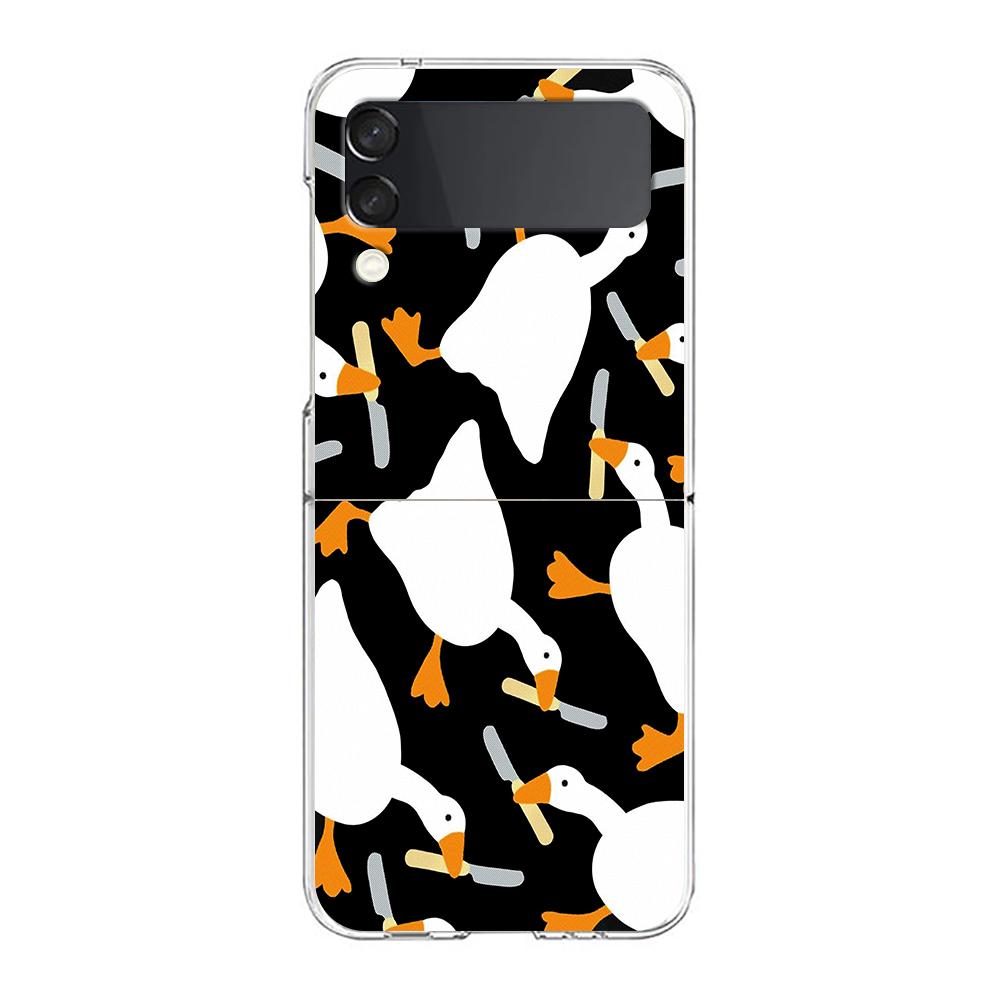 Cartoon Cute Goose Duck Game For Samsung Galaxy Z Flip 3 4 5 Hard Folding Clear PC Phone Case For Samsung Z Flip3 Cover Bumper