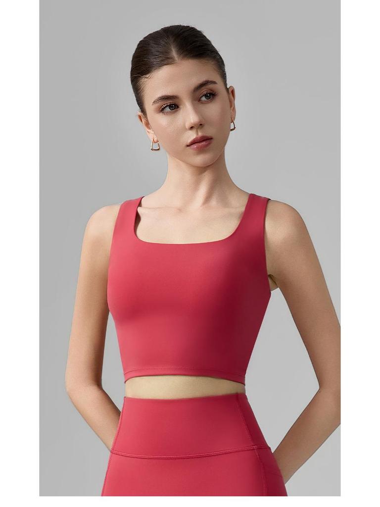 Damen Sport-Tanktop mit Schmetterlingsrücken und stoßfestem BH, festen Cups, ideal für Pilates und Yoga.