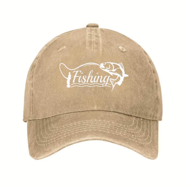 Fishing Graphic Baseball Cap Washed Cotton Adjustable Retro Angler Outdoor Headwear Unisex