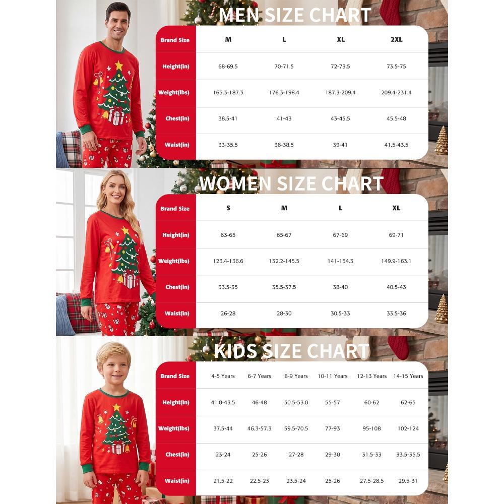 Christmas Pajama Set, Xmas Tree & Letter Print Long Sleeve Tops and Pants Sleepwear, Family Matching Christmas Pajamas Set for Men Women Boys & Girls