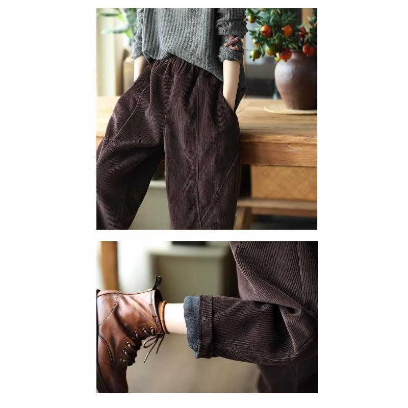 Corduroy  Autumn Winter Pants Casual High Waist Warm Women Pantalones Vintage Ankle-length Jogger Fashion Trousers