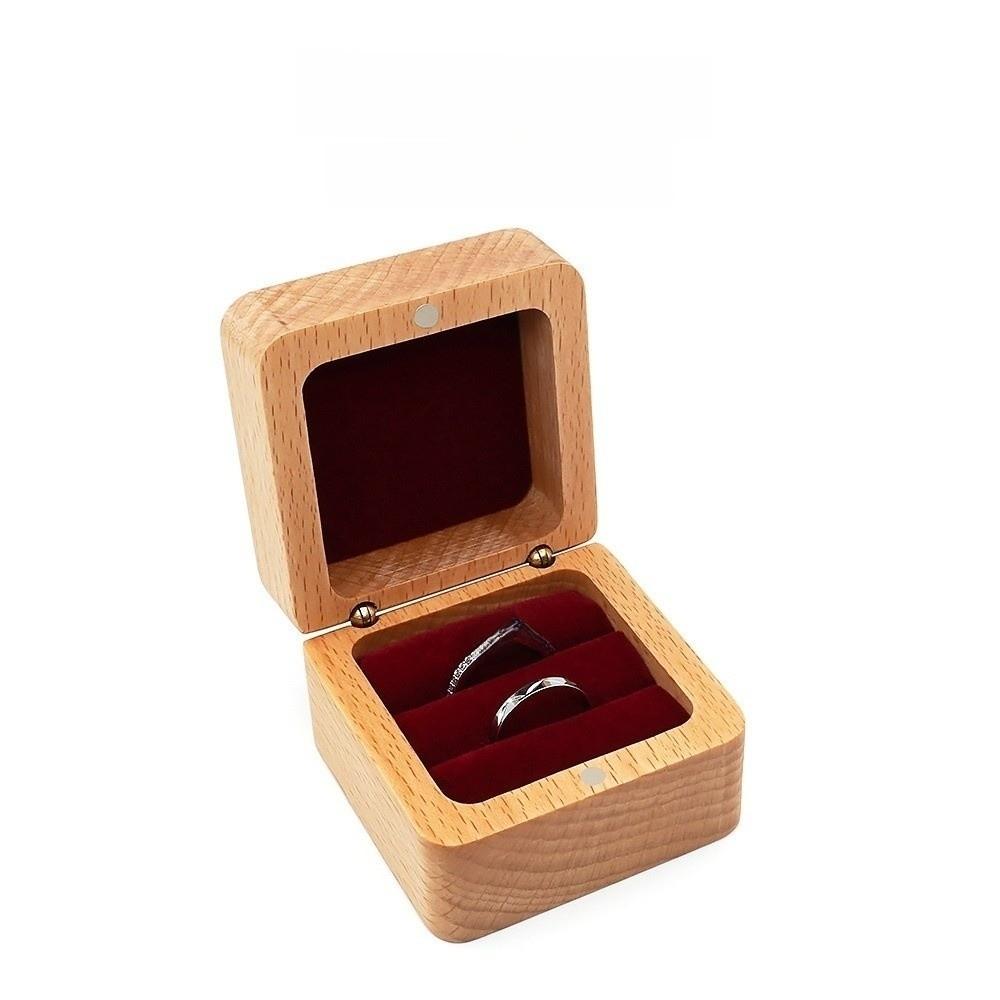 Simple Velvet Ear Studs Case Wooden Ring Earring Holder Retro Wood Rings Box Ring