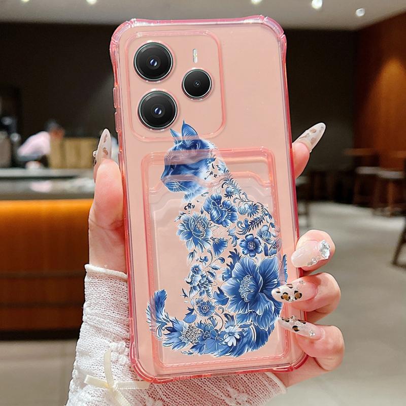 Slot Pocket TPU Case For Redmi Note 13 14 12 11 Pro 5G 4G 11s Poco X6 X5 F6 Pro 13T 14T Pro Case Shockproof Bow Tie Pattern Soft TPU Clear Phone Cover