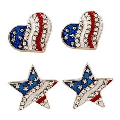 Women Rhinestone Star Love Heart American Flag Ear Studs Piercing Earrings Gift