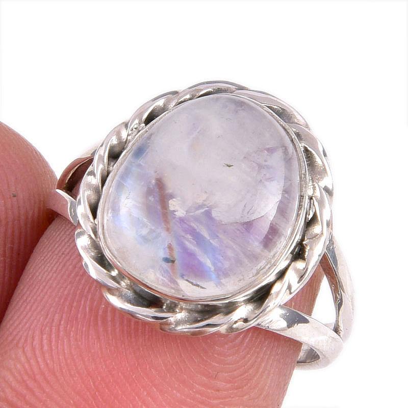 

Natural Rainbow Moonstone Gemstone Handmade 925 Solid Silver Gift Ring S.7 J4s92