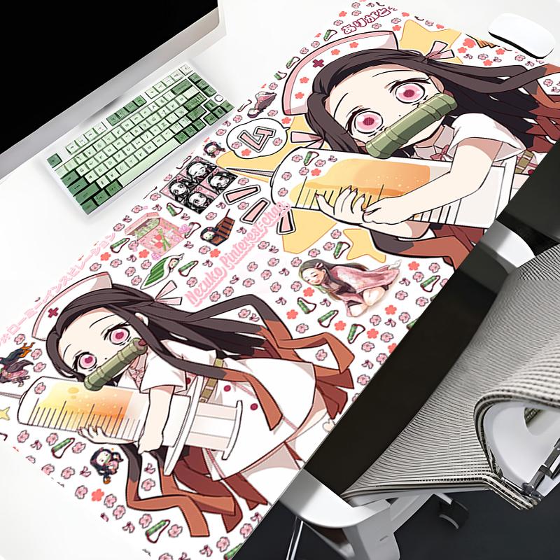 Kawaii Girl Mouse Pad Demon Slayer Kamado Nezuko Large Mousepad Gaming Accessories Nonslip Table Mat Laptop Gamer Anime Deskmat