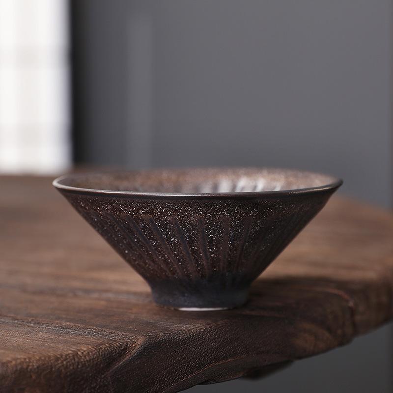 Ceramic Tea Cup, Kung Fu Tea Set Tea Cup, Master Cup, Wood-fired Bucket Hat Cup, Black Pottery Flower Cup, Single Cup, Light Luxury Retro