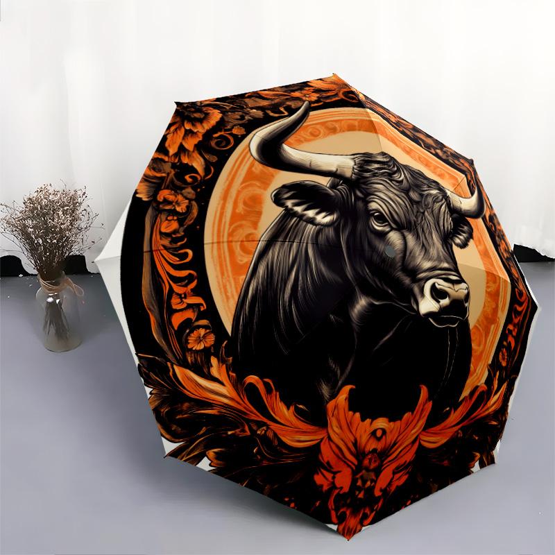 Warrior Cow pattern, automatic folding umbrella, portable and foldable design, 8 ribs, a Christmas or birthday gift.