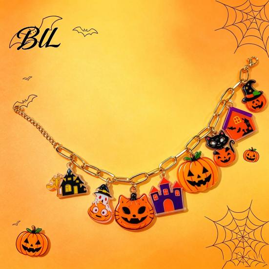 Ghost Pendant Chain for Women Halloween Charm Bracelets Women, Cute Spooky Pumpkin Cat Castle Holiday Costume Accessory Bracelet, Adjustable