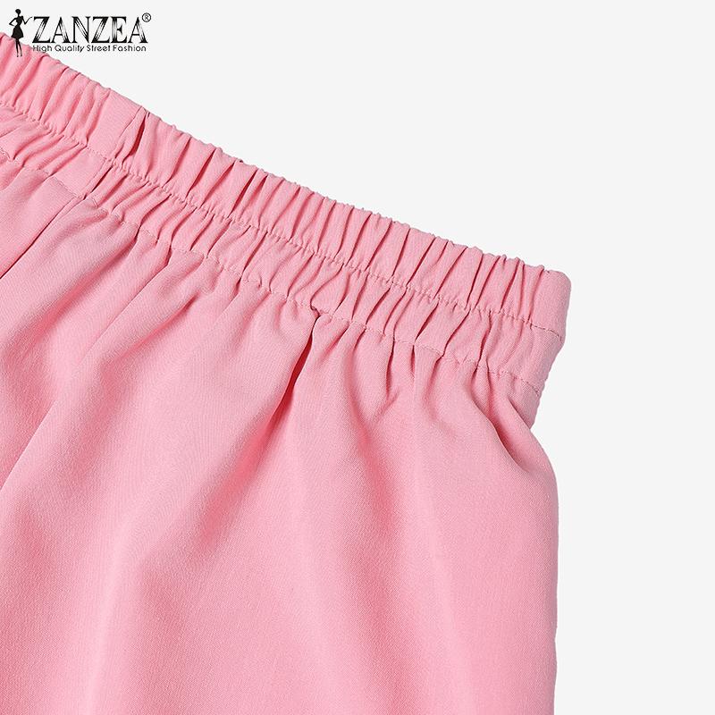 ZANZEA Women Casual Elastic Waist Solid Color Pleated Midi Skirts