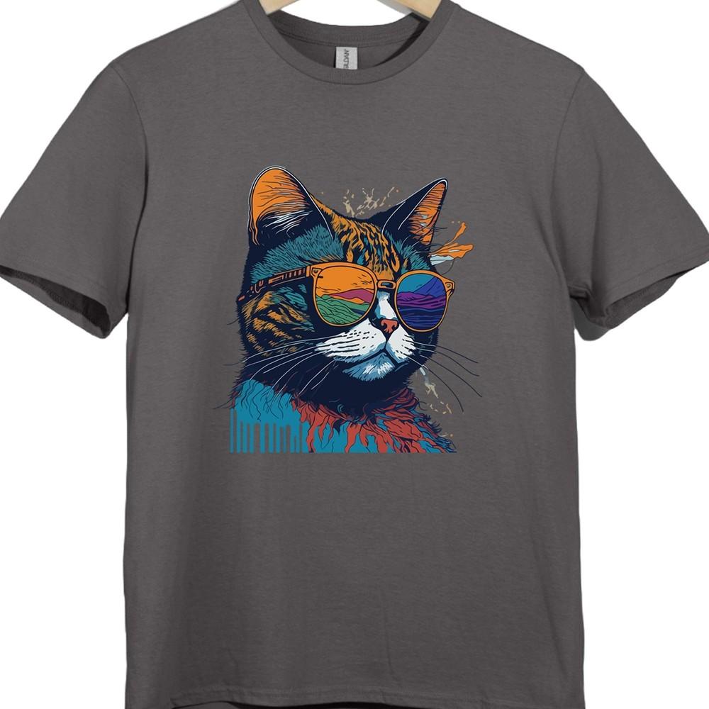 Cat With Sunglasses T Shirt Funny Cool Cat Lover Retro Colorful Graphic Tee