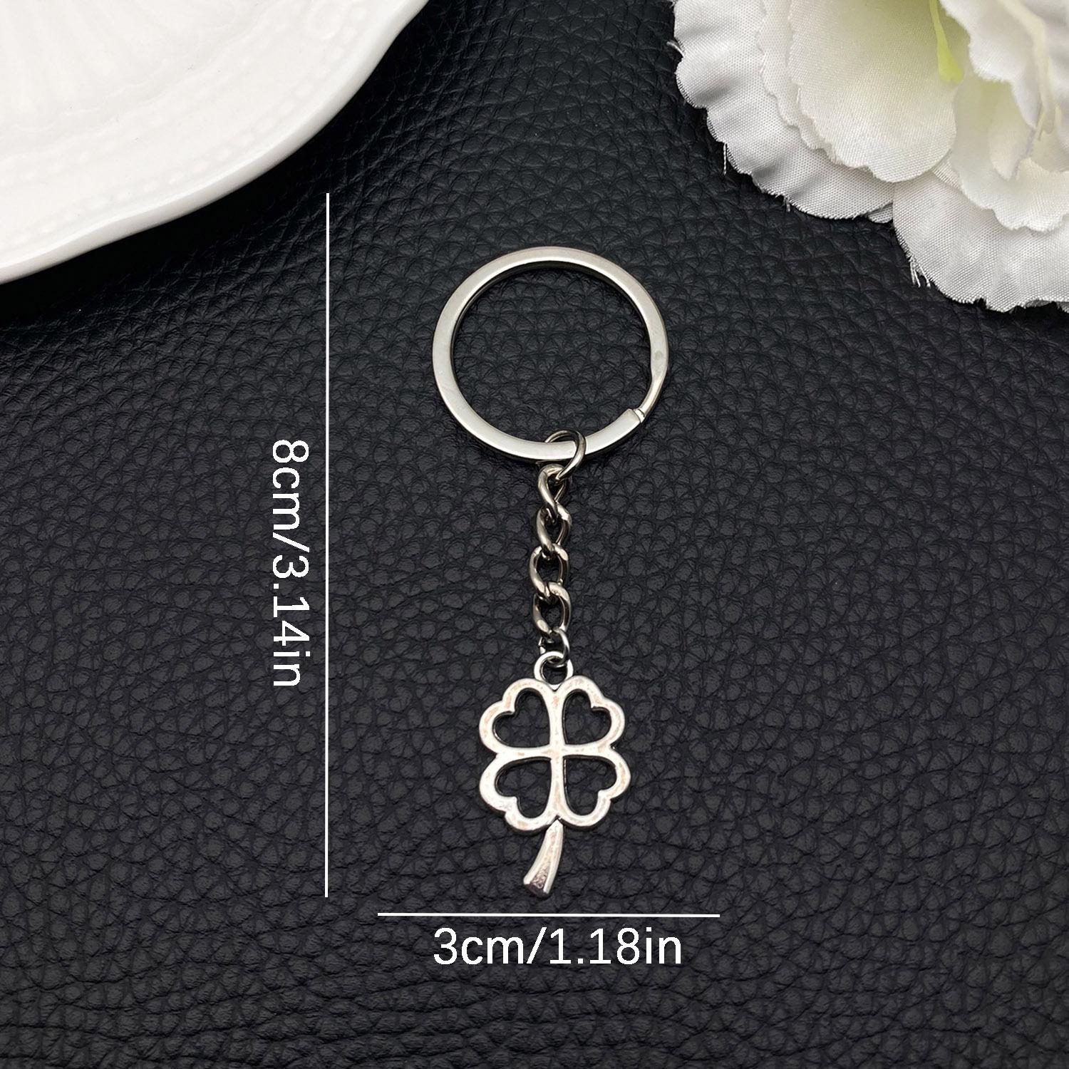 Antique Silver Four-Leaf Clover Alloy Keychain Pendant