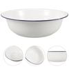 Healeved Vintage Enamel Wash Basin, Footbath, Multi-Purpose Enamel Wash Basin for Washing Face, Foot Bath, and Laundry, Blue Rim, White, 30 X 9 Cm