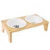 Elevated Pet Bowls Wood Cat Bowl Stand with Stainless Steel Food 3 Bowls Wooden Dog Water Feeding Dish Non Slip Iron Rack