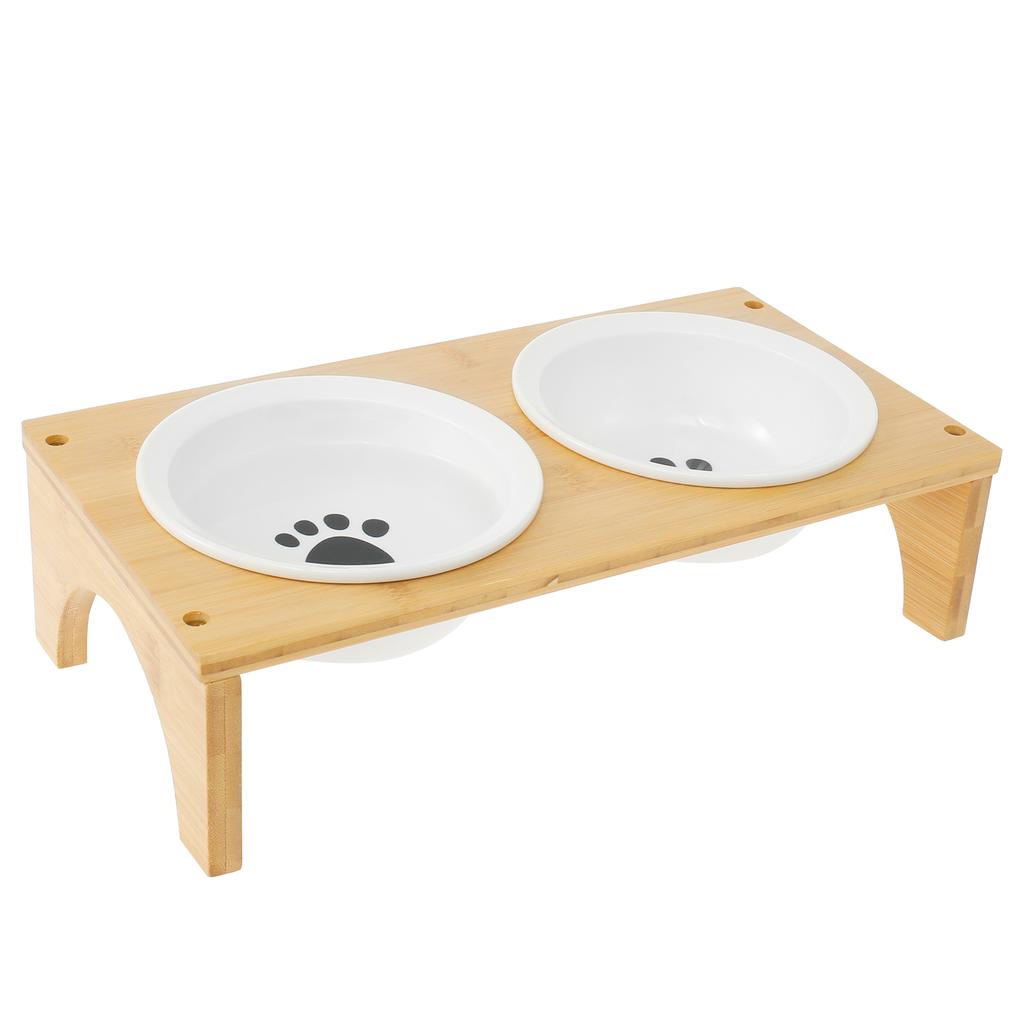 Elevated Pet Bowls Wood Cat Bowl Stand with Stainless Steel Food 3 Bowls Wooden Dog Water Feeding Dish Non Slip Iron Rack