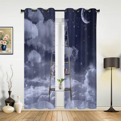 Cielo Notturno Luna Nuvole Stelle Tenda da Finestra Tende in Stile Moderno Europeo per Camera da Letto Soggiorno Tenda da Sfondo