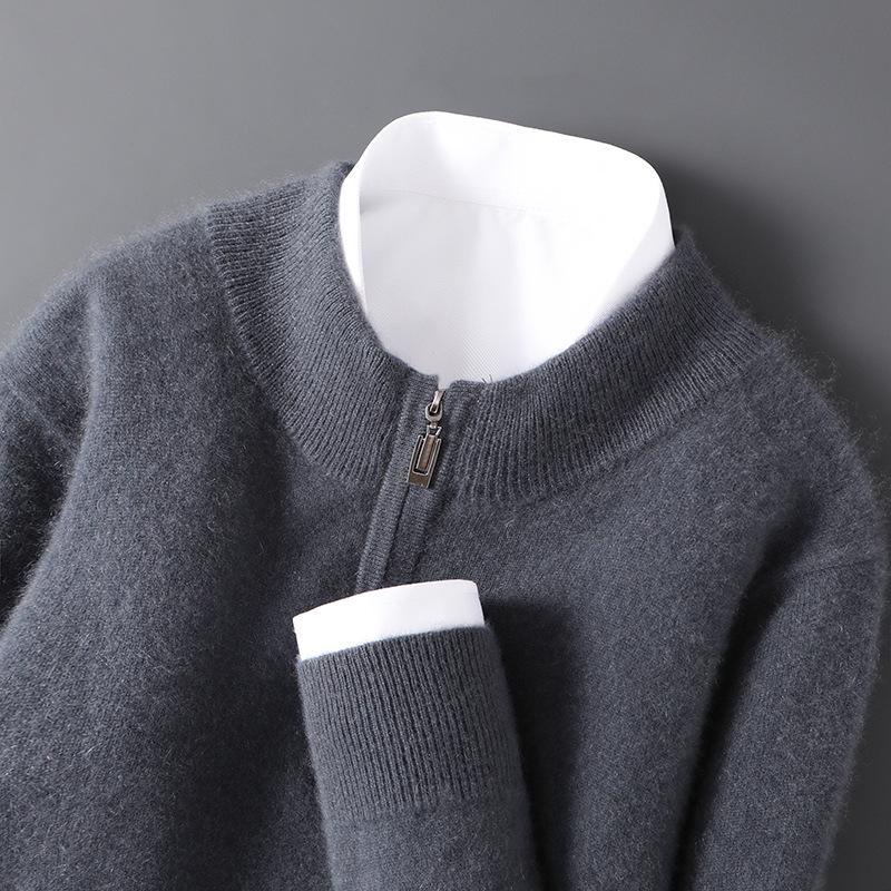 Men's 12-Gauge Zipper Sweater with Half-High Collar - Versatile Knitwear for Autumn/Winter Commute