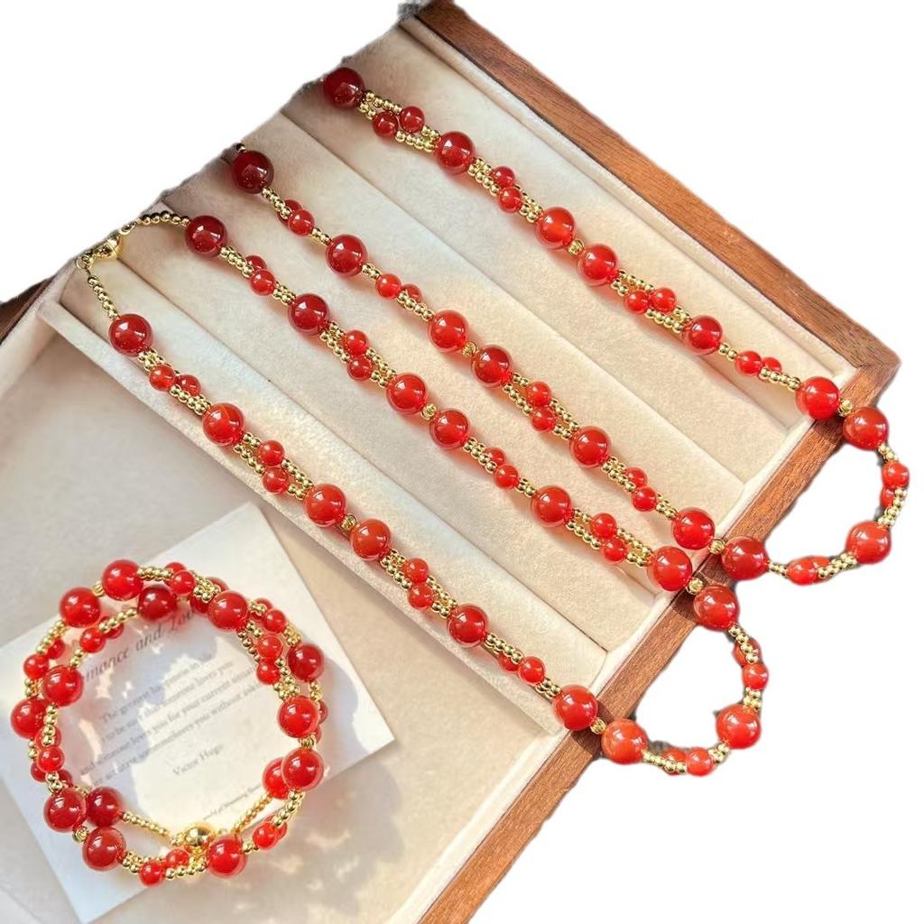 Vintage High Quality Vitreous Natural Chalcedony Agate Cross Double Clavicle Chain Necklace