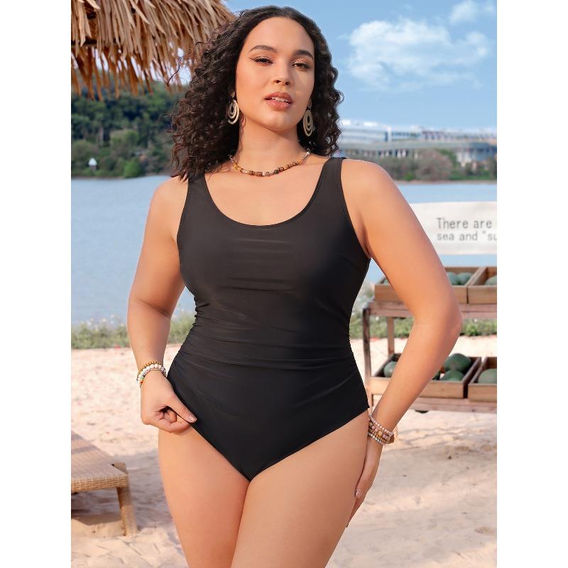 Large Size European and American Sexy One-piece Swimsuit 0XL чёрный