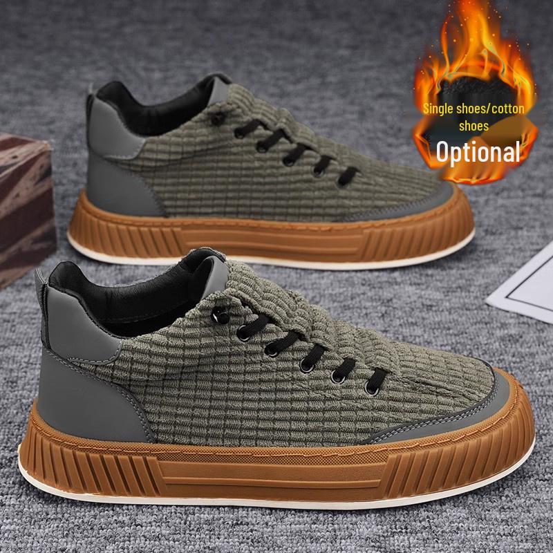 Men's Fleece-Lined Winter Canvas Skate Shoes - Slip-On Casual Soft Sole Sneakers