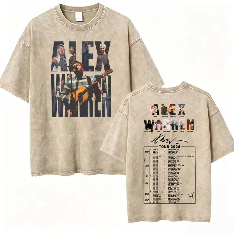 Alex Warren Moon Kunstwerk Musiktour 2026 Vintage Washed T-Shirt Herren Damen Mode Punk Hip Hop T-Shirts Sommer Oberteile Lockeres T-Shirt