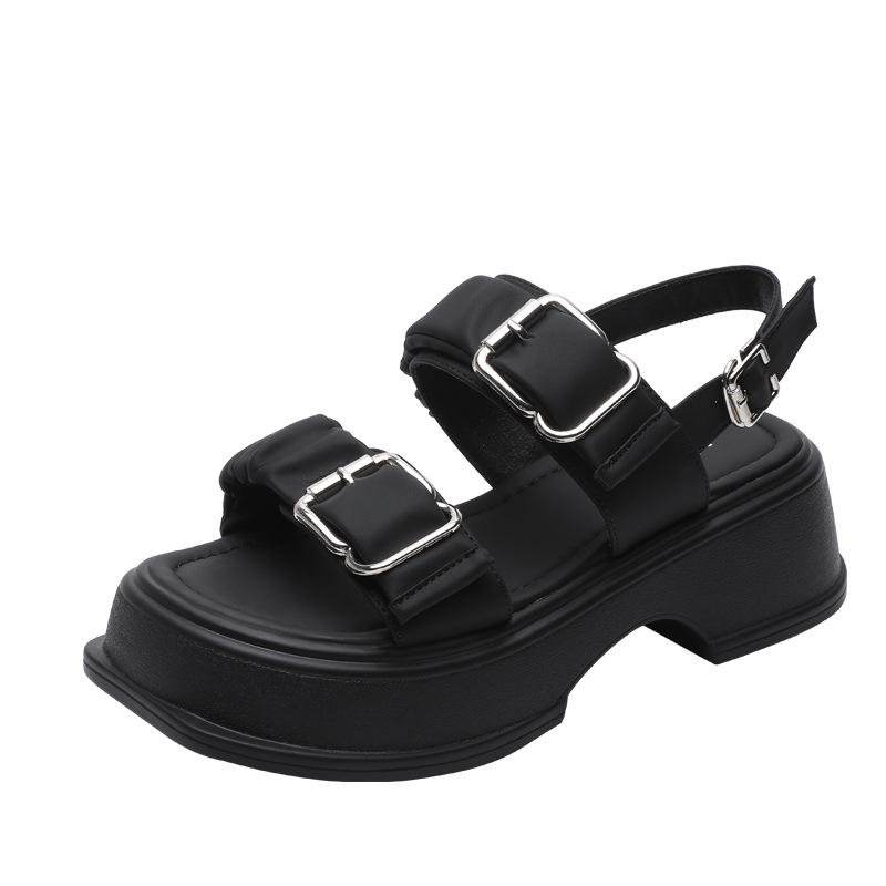 Platform sandals women's summer new Internet celebrity fashion women's one-button Roman sandals women's wide strip muffin shoes