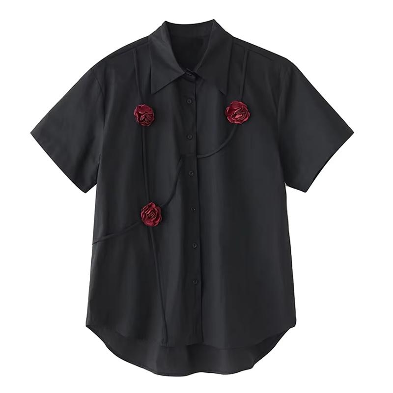 

XITAO Dark Style Embroidery Rose Blouse Summer Loose Casual Slimming Female Top GJ1217 One Size