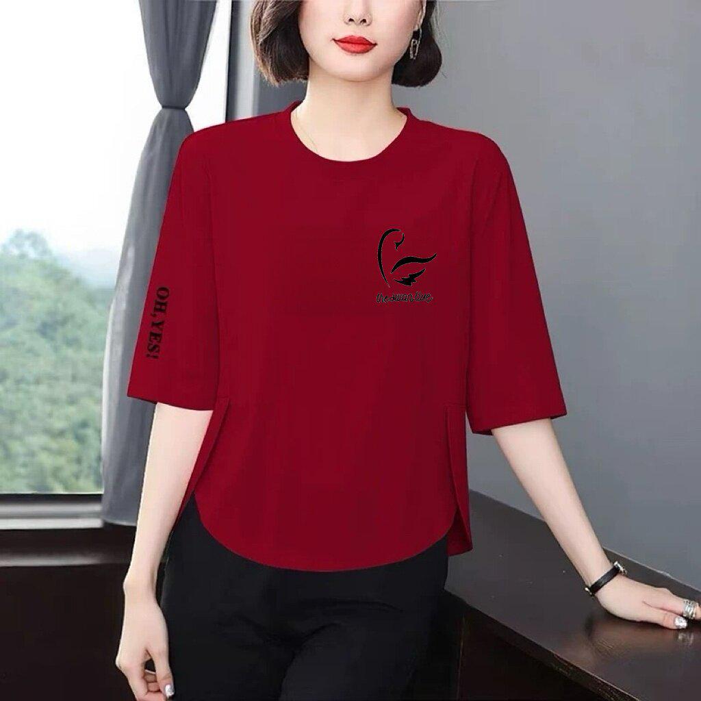 

High-End Women s Mid-Sleeve T-Shirt: Stylish, Slimming, Tummy-Concealing, Versatile, Age-Reducing Summer Casual Top XL