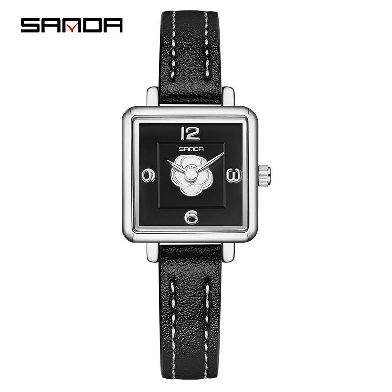 Sanda Women's Retro Waterproof Quartz Watch - Small Square Elegant Rose Dial