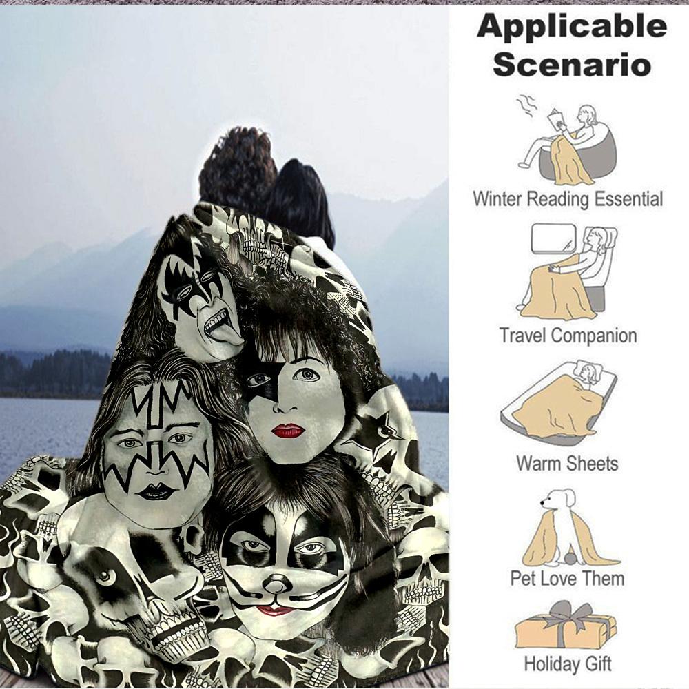 1pc Kiss Band Merchandise Flannel Blanket [Cozy Throw Blanket] For Sofa, Bed, Travel, Camping, Livingroom, Office, Couch, Chair, And Bed