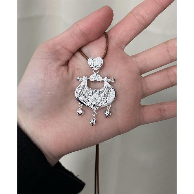 Silver Ruyi Lily Flower Tassel Lock Pendant New Chinese Style Long Sweater Chain Necklace Accessory Jewelry