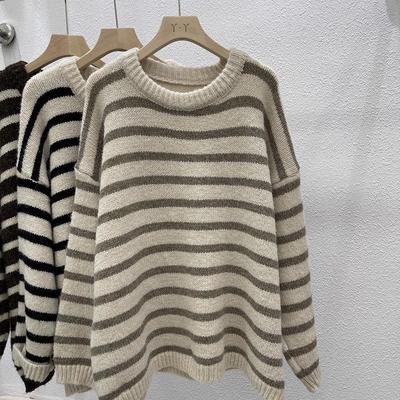 Πουλόβερ Γυναικείο φθινόπωρο/χειμωνιάτικο νέο vintage πλεκτό πουκάμισο Lazy στυλ Ριγέ Μαλακό κολλώδες φαρδύ επάνω πουκάμισο κάτω
