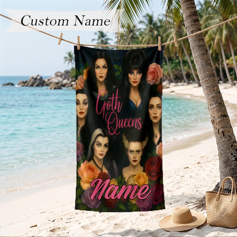 Dark Gothic Custom Name Printed Beach Towel Personalized Soft Towel For Swimming Beach Travel