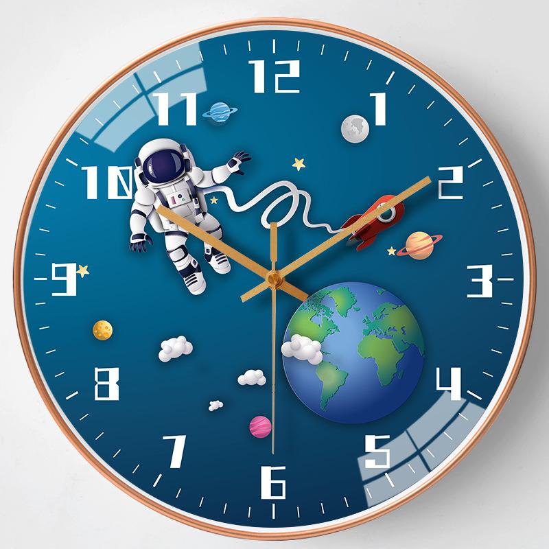 

16-дюймовые 40 см настенные часы «Звездное небо астронавт» мультяшные бесшумные часы подвесные часы украшение для дома настенные часы