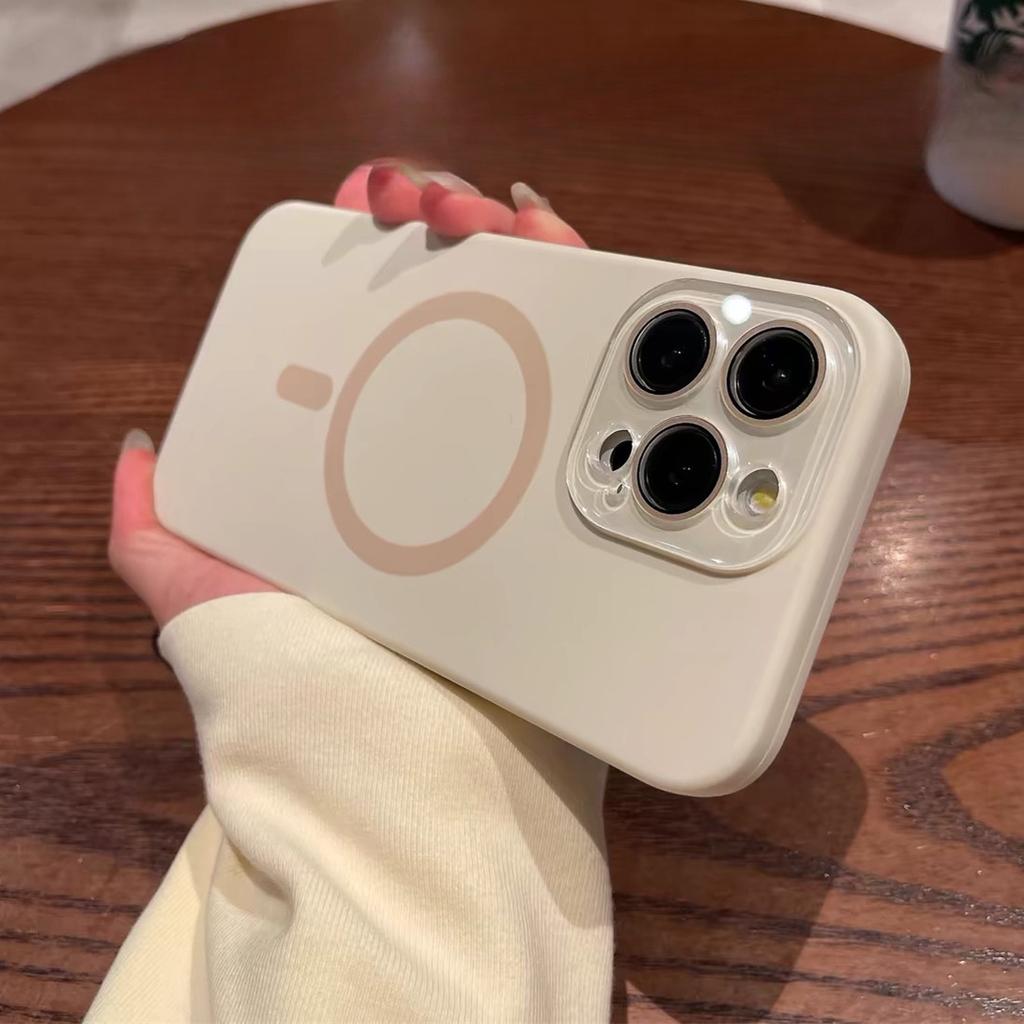 Small Window Liquid Silicone Suitable for IPhone 15 Mobile Phone Case 13 Comes with Lens Film Apple 14 Magnetic Protective Case