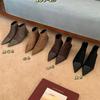 2025 Autumn and Winter New Pointed Suede Splicing Thin Heel Medium Heel Short Boots High Heel Elastic Thin Boots Socks Boots Women's Shoes