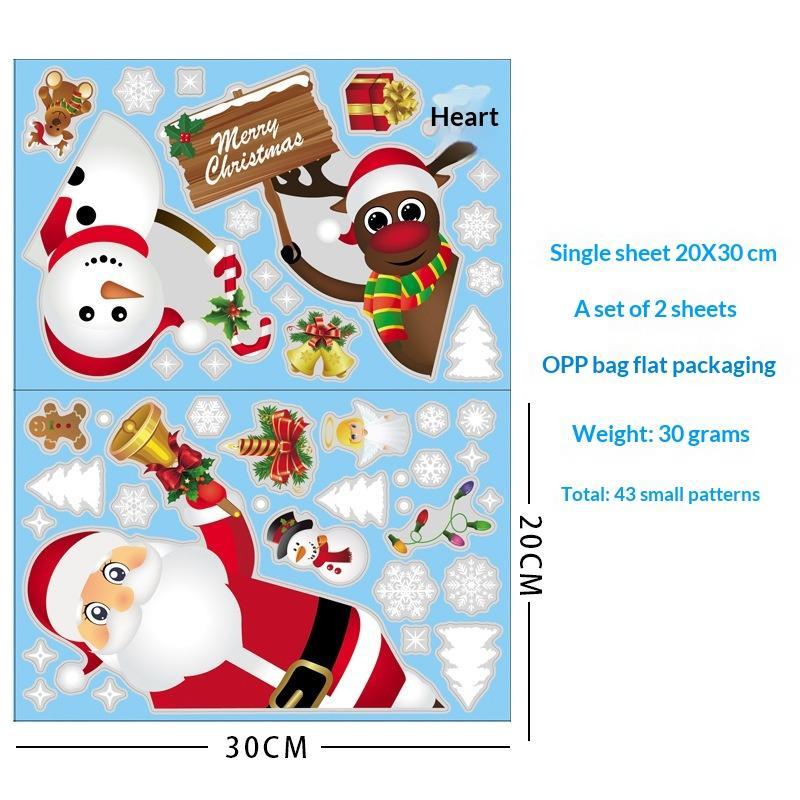 Christmas Window Static Stickers 2/4 Sheet Easy Peel Removable Santa Reindeer Snowflake Decals for Winter Holiday Party Decor